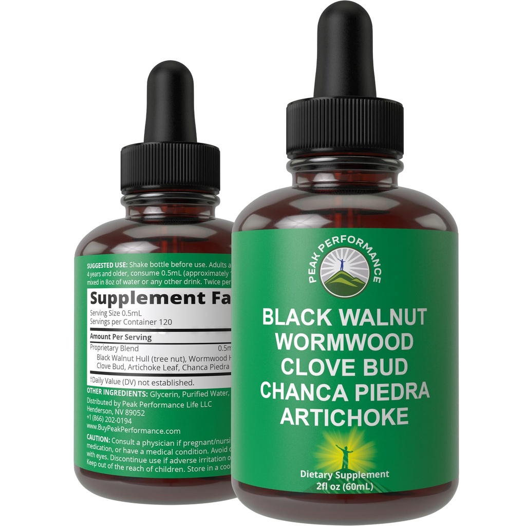 Wormwood Black Walnut Clove Cleanse for Humans. Eliminación Detox + Apoyo intestinal Suplemento de Tintura líquida para adultos y niños. con Artichoke y Chanca Piedra para beneficios adicionales