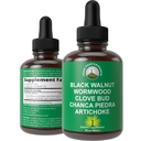 Wormwood Black Walnut Clove Cleanse for Humans. Eliminación Detox + Apoyo intestinal Suplemento de Tintura líquida para adultos y niños. con Artichoke y Chanca Piedra para beneficios adicionales