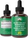 Wormwood Black Walnut Clove Cleanse for Humans. Eliminación Detox + Apoyo intestinal Suplemento de Tintura líquida para adultos y niños. con Artichoke y Chanca Piedra para beneficios adicionales