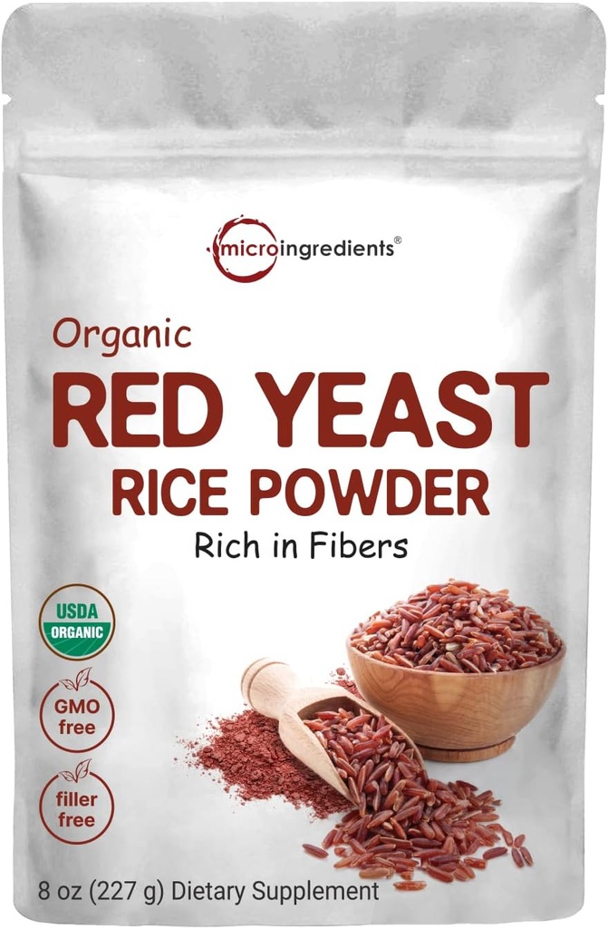 Micro Ingredients Organic Red Yeast Rice Powder, 8 Ounce (1 Year Supply), Non-GMO, Vegan Friendly