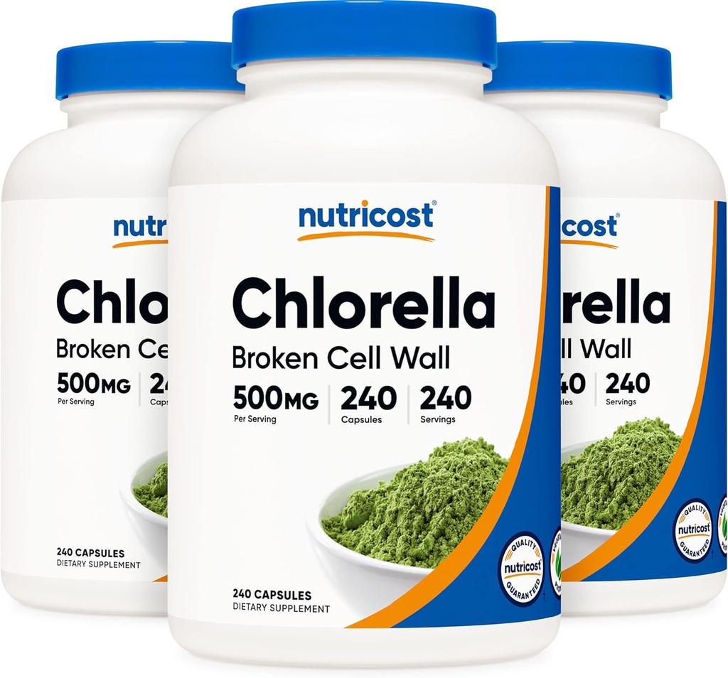 Nutricost Chlorella Capsules (3 Botellas) 500mg, 240 cápsulas