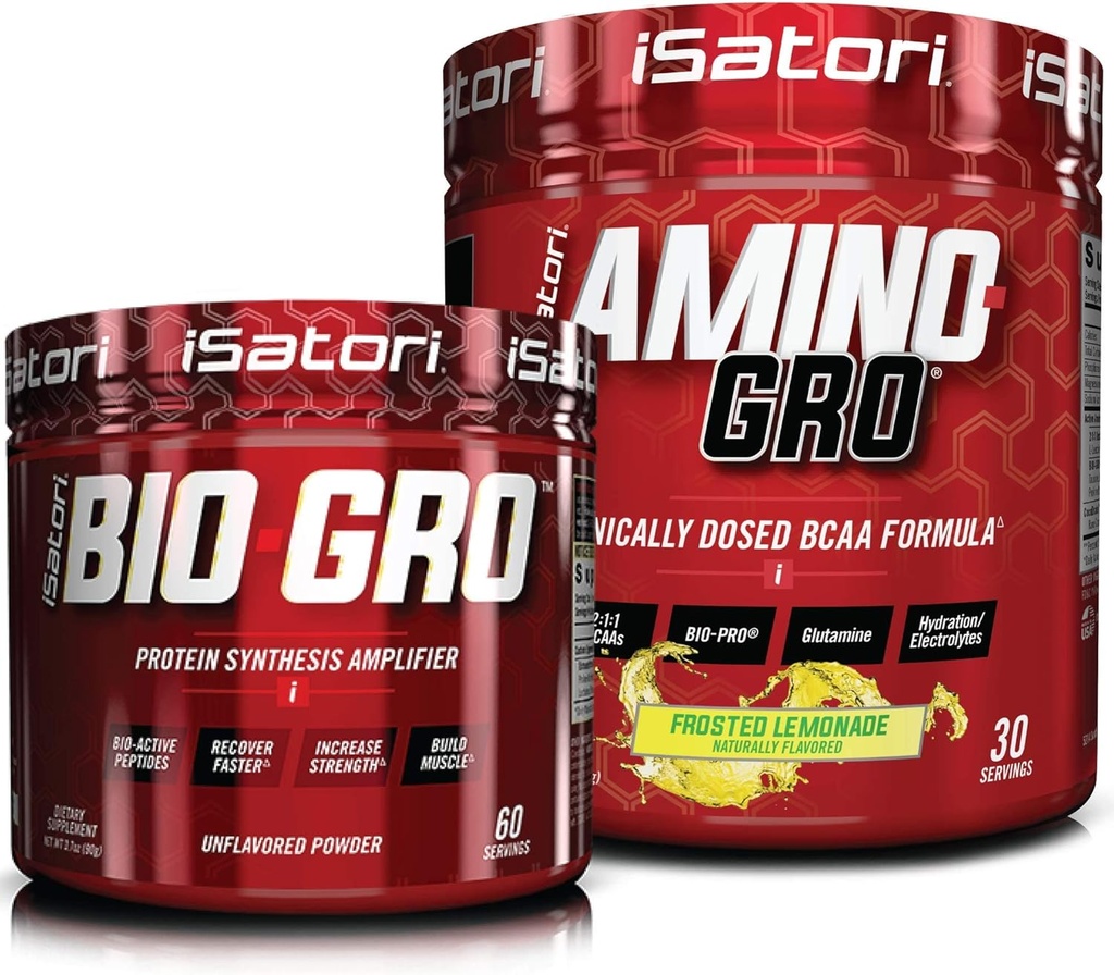 iSatori Bio-GRO Sintesis de proteína Amplificador - Desarrollado (60 Servings) & iSatori Amino-GRO BCAA Powder - Limonada Frosted (30 Servings)