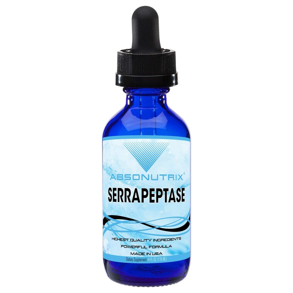 Absonutrix Serrapeptase Enzyme 583mg, 4 Fl oz, 250000 spu per Serving, 120 Servings, High Bioavailability, Quick Absorption, GMP-Certified, Non-GMO, Plant Based, Made in USA