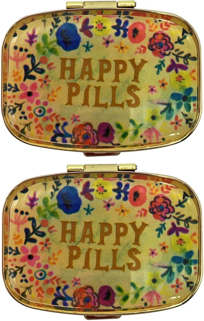 2 Packs of Cute Pill Cases Travel Friendly Portable Compact Pill Organizer Pill Box to Hold Vitamins/Tylenol/Fish Oil/Supplements/Meds/Tablet for Purse/Pocket(Happy Pills)