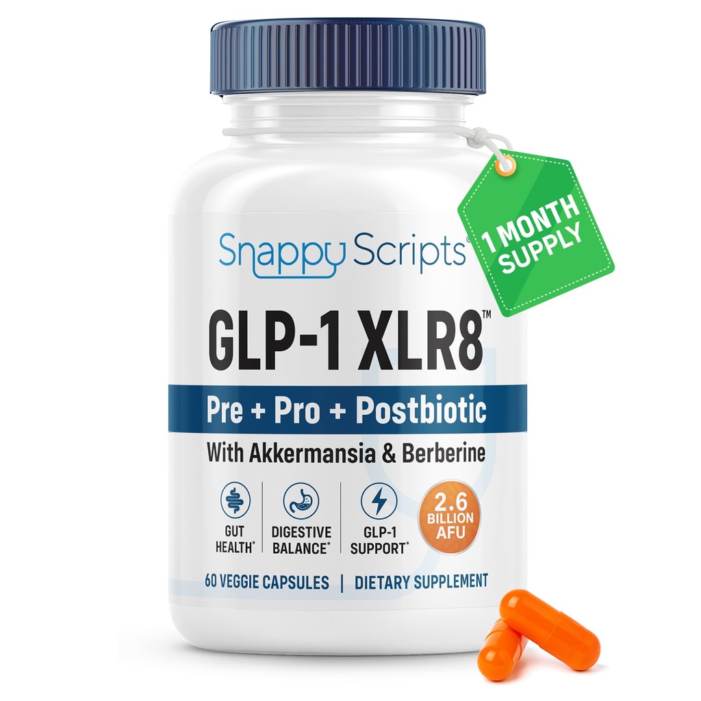 GLP-1 XLR8 Suplemento para Pérdida de Peso, Digestión, Estreñimiento, Alivio de Bloating con Akkermansia 2.6 Billones AFU Live Prebiotic Probiotic Gut Health + Berberine para Mujeres Hombres 60 cápsulas