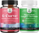 Bundle of G-Curve Butt &amp; Breast Enhancement with Saw Palmetto Extract Horny Goat Weed for Women and Sugar Free Magnesium Glycinate Chewable with Taurate & Citrate Complex Plus Vitamins D3 B6 & C