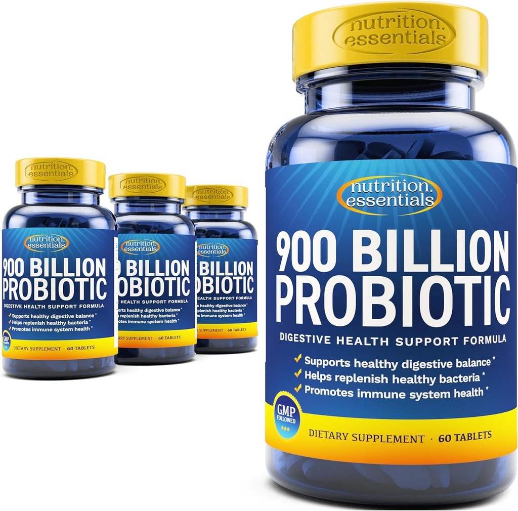 Nutrition Essentials Probiotics for Women and Men - with Lactase Enzyme and Prebiotic Fiber for Digestive Health - 4 Count of 60 Tablets
