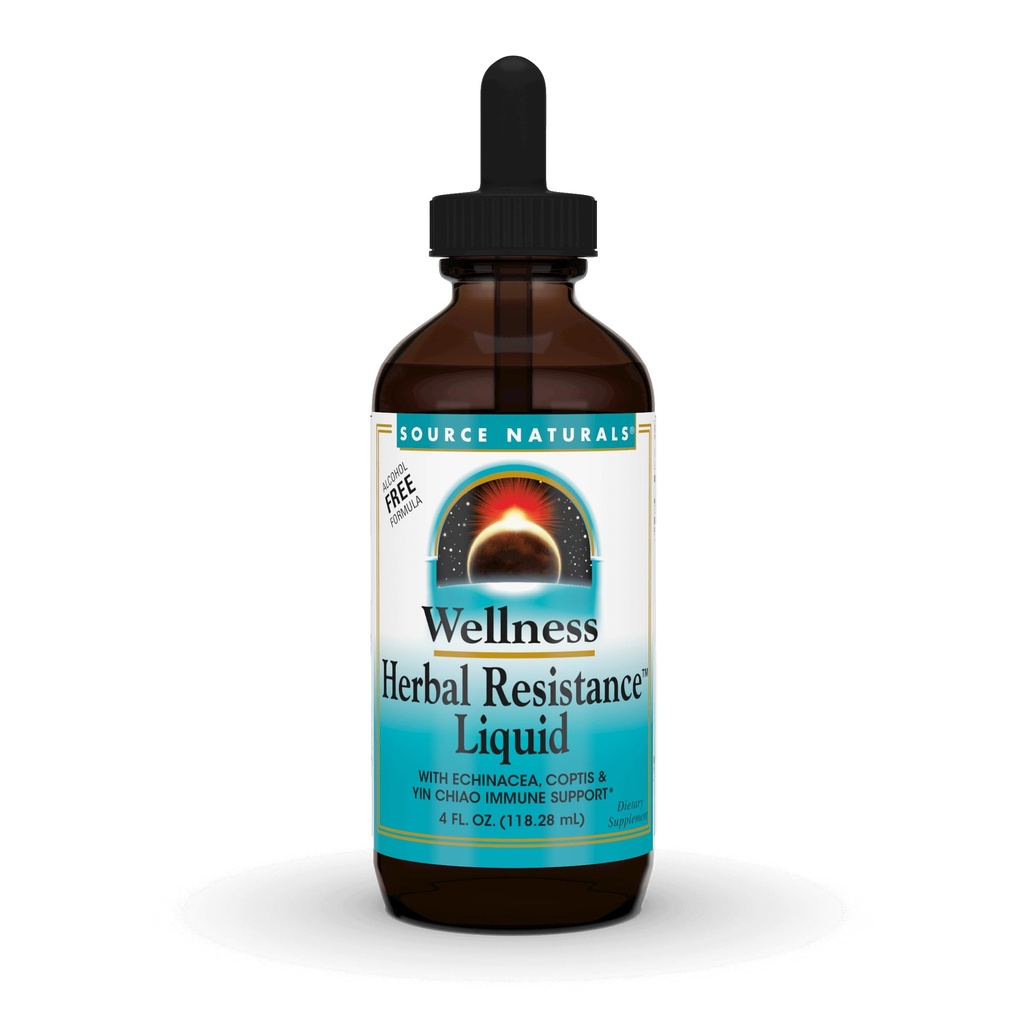 Source Naturals Wellness Herbal Resistance Liquid with Echinacea, Coptis, and Yin Chiao, Immune Support* - Alcohol Free - 4 Fliud Oz