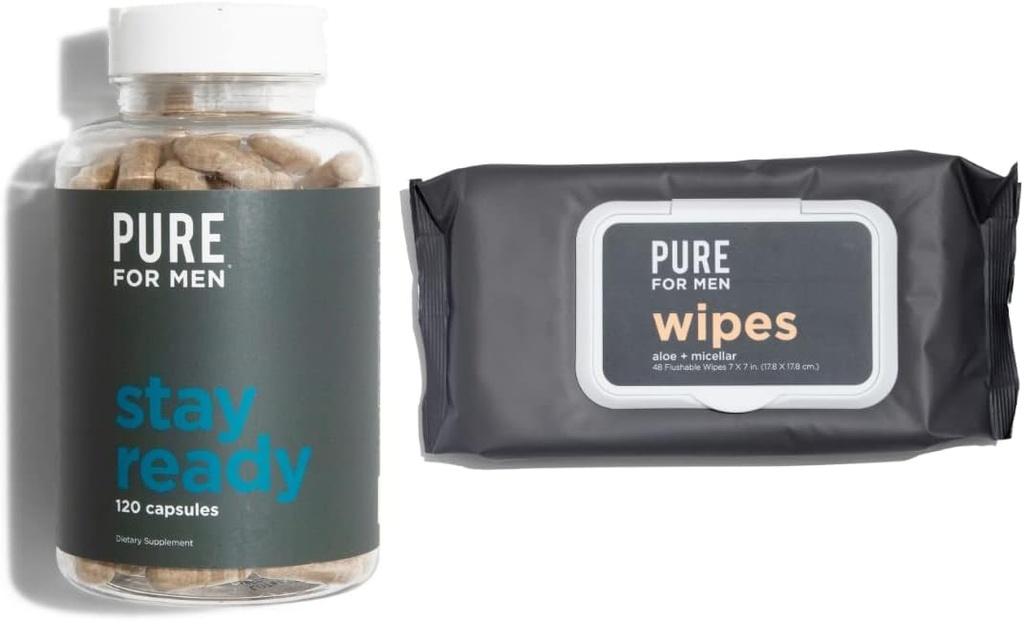 Pura para Hombres Original Vegan Limpieza Suplemento de fibra, 120 cápsulas, Eco-Responsable Mantente listo Formas con Micellar y Aloe (48 Conde)