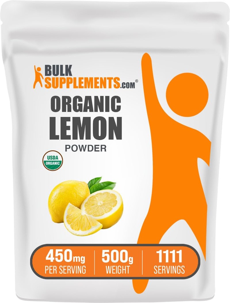 BulkSupplements.com Organic Lemon Powder - Natural Vitamin C Source, Fruit Powder, Lemon Flavoring - Gluten Free, 450mg per Serving, 500g (1.1 lbs) (Pack of 1)