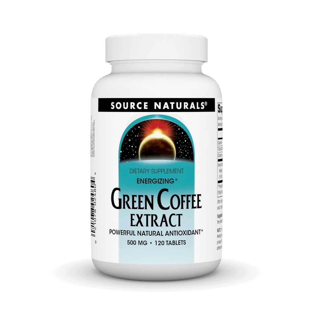 Source Naturals Energizing Green Coffee Extract, Powerful Natural Antioxidant*, 500 mg Tablet - 120 Tablets