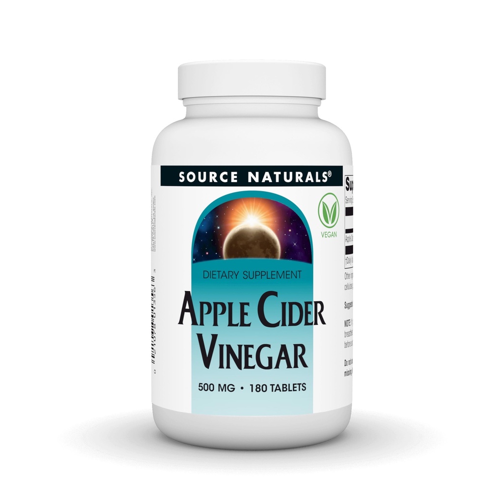 Source Naturals Apple Cider Vinegar, Dietary Supplement - 500mg - 180 Vegan Tablets