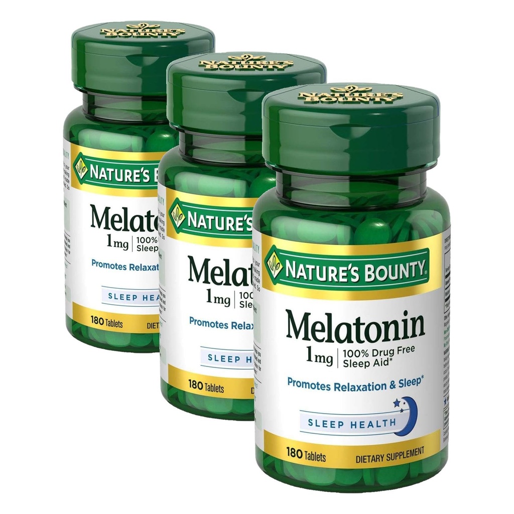 Nature's Bounty Melatonin,100% Drug Free Sleep Aid,Promotes Relaxation and Sleep Health,1mg,180 Tablets,(Pack of 3)