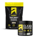 Ascenso 100% Whey Protein Powder, Vanilla Bean 2 lb &amp; Creatine Monohydrate Powder, Desflavored 45 Servings