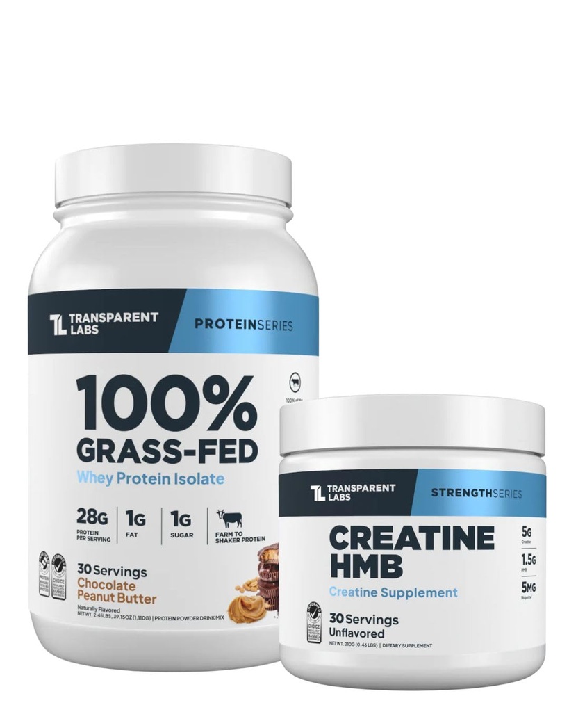 Laboratorios Transparentes Grass-Fed Whey Protein Isolate (30 Servings, Chocolate PB) & Creatine HMB (30 Servings, Unflavored)