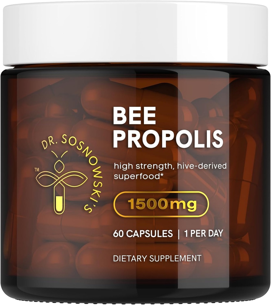 Dr Sosnowski's Bee Propolis ← 1500mg High Potency ¦ Hive-derived Superfood, Vegetable Capsules, 60 Conde.