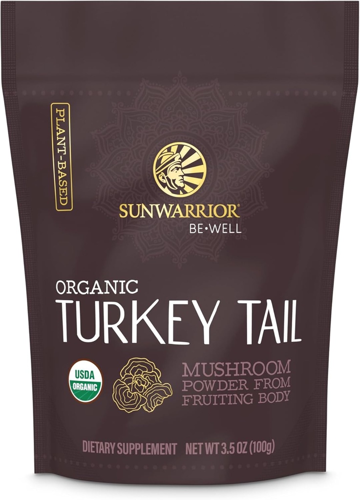 Sunwarrior Orgánica Turquía Tail Mushroom Powder ¦ Turquía Mushroom Immune Apoyo Silencio Microbiome Gut Health Support ← 50 Servings 100g Pouch ← Be Well