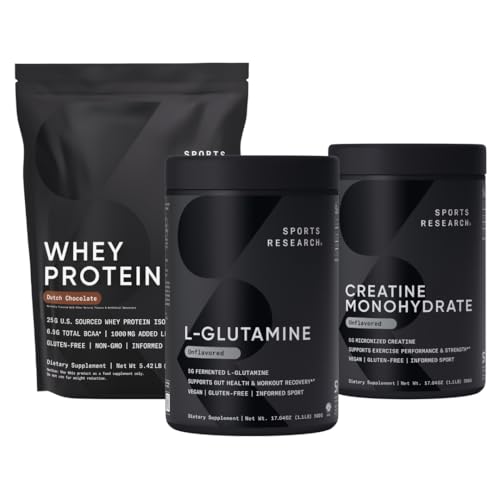Sports Research® Recovery Pack - L-Glutamine, Creatine Monohydrate y Whey Protein para mejorar el rendimiento y la resistencia al entrenamiento