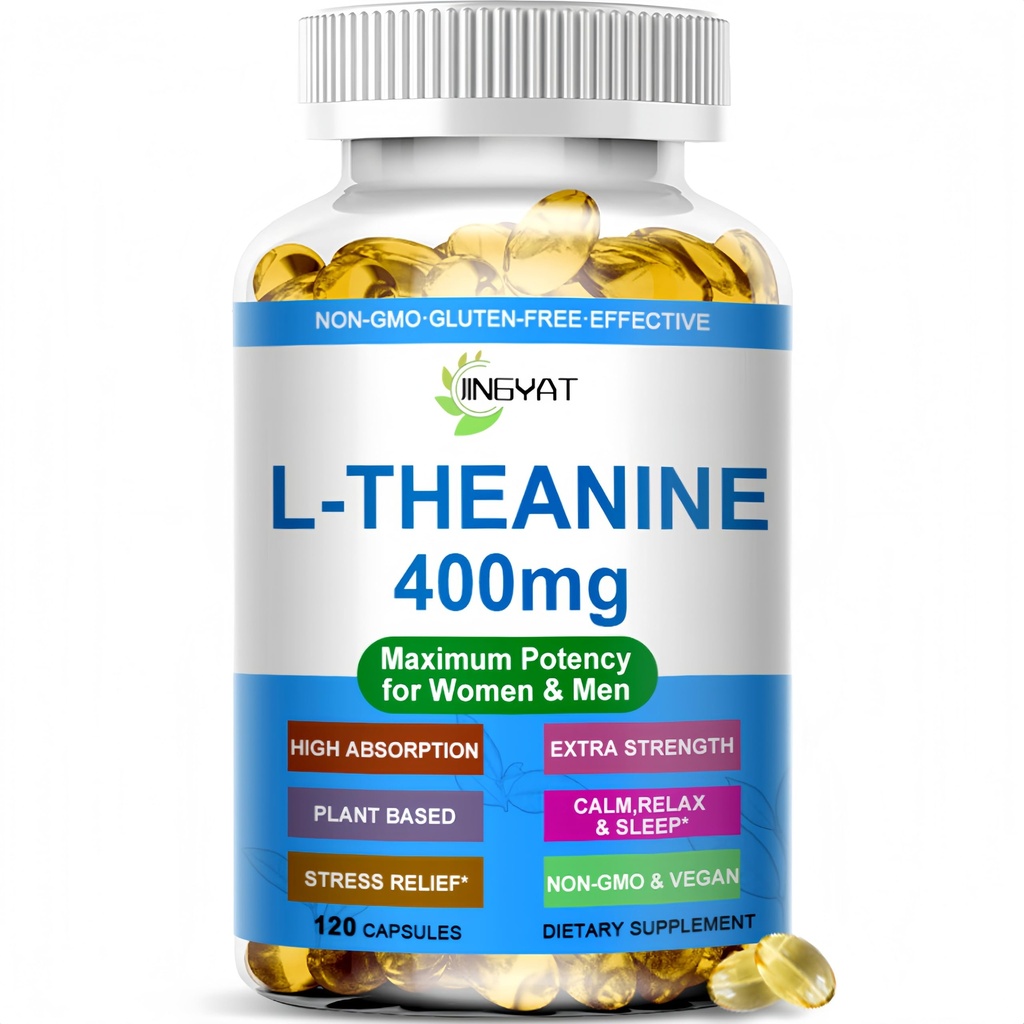 L Theanine 400 mg - Extra Strength L Theanine Supplement for Stress Relief, Relaxation, Sleep & Calm Support - Plant Based L-theanine Softgels For Men & Women, Non-GMO & Gluten-Free - 60 Days Supply