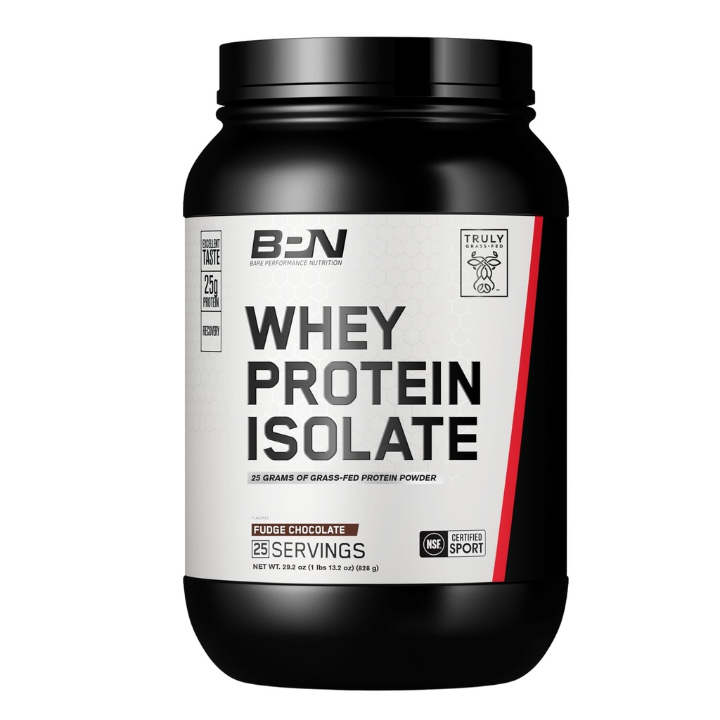 BARE PERFORMANCE NUTRITION, BPN Whey Protein Isolate, Fudge Chocolate, 25g Protein per Serving, 25 Servings