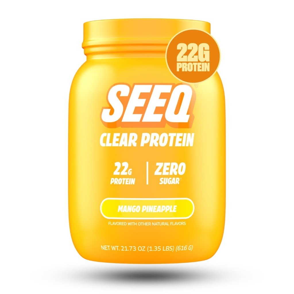 SEEQ Clear Protein Powder - Mango Pineapple - 22 Servings - 22g Clear Whey Protein Isolate - Zero Sugar - 0g Lactose - Allergen Friendly - GLP1 Support - Bone Health - Muscle Post Workout Recovery