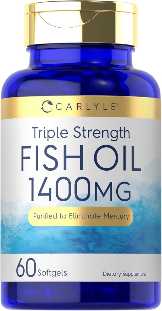 Carlyle Triple Strength Omega 3 Fish Oil TENIDO 1400mg TEN 60 Softgels Silencio No-GMO, Gluten Suplemento Gratis