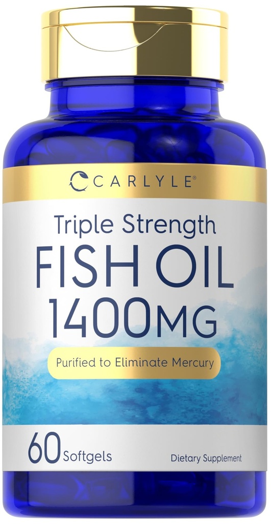 Carlyle Triple Strength Omega 3 Fish Oil TENIDO 1400mg TEN 60 Softgels Silencio No-GMO, Gluten Suplemento Gratis