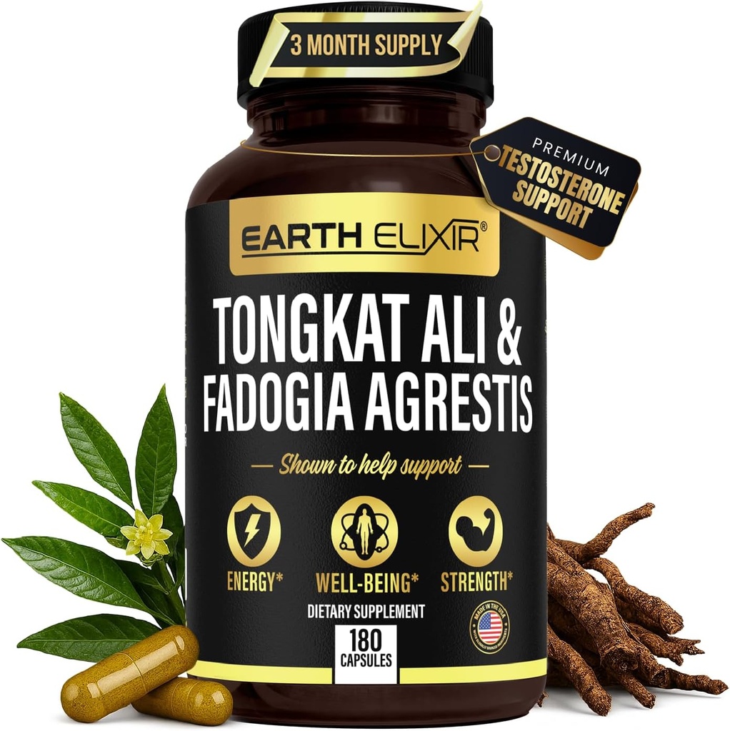 Elixir Fadogia Agrestis " Tongkat Ali for Men " Mujer - Suplemento de testosterona natural para hombres - Hecho en EE.UU. 3er partido testado - Fuerza, Energía " Vitality - Longjack - 3 meses de suministro