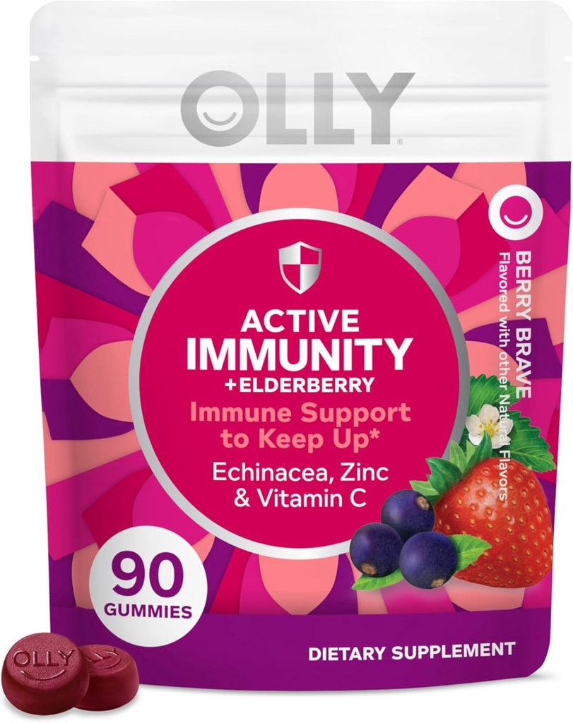 OLLY Immunity Gummy, Immune Support, Elderberry, Zinc, Vitamina C, Suplemento, Berry - 90 Conde