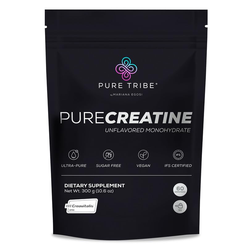 PURE TRIBE PureCreatine – Micronized Creatine Monohydrate Powered by Creavitalis – Unflavored Creatine Monohydrate Powder for Energy & Recovery – No Bloating, Easy Digestion – 5g per Scoop, 300g