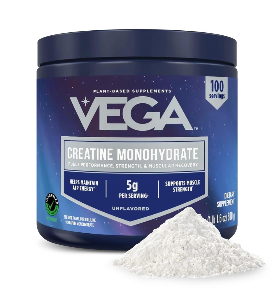Vega Micronized Creatine Monohydrate Powder, Unflavored – 5g Pure Vegan Creatine for Men & Women, Strength, Performance & Muscle Growth, 100 Servings (17.6 oz)