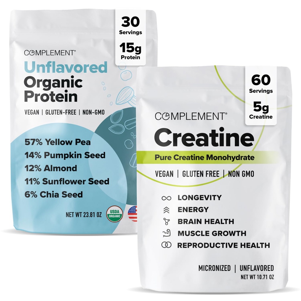 Complement Unflavored Protein & Creatine Bundle – Plant-Based Protein Powder and Creatine Monohydrate for Enhanced Muscle Performance
