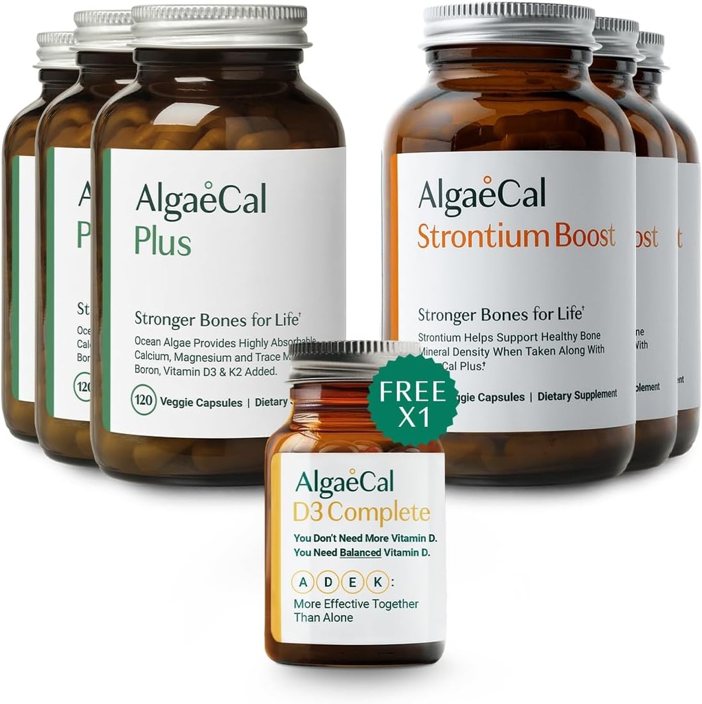 ALGAECAL Bone Health Bundle - Free 4-in-1 Vitamina D3 Complete &amp; Red Algae Calcium with 16 Essential Nutrients, Clinically Supported to Increase Bone Density in 6 Months