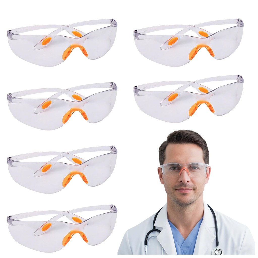 6 Pack Safety Glasses for Work & Lab–Protective, Chemistry, Laboratory & comfortable, Durable&Impact-Resistant
