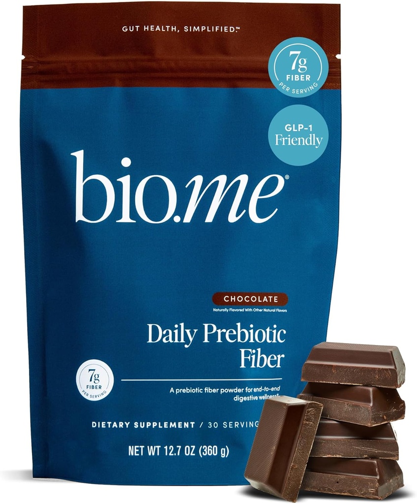 Bio.me Daily Prebiotic Fiber Powder Chocolate - 7g Por Serving - Soluble & Insoluble Fiber Supplement Powder for Women &amp; Men - Digestive Health & Gut Health - GLP-1 Friendly, Sugar Free - 30 Servings