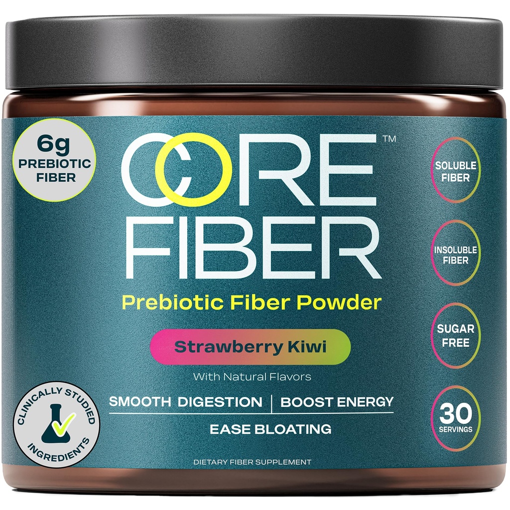 Prebiotic Fiber Supplement for Women & Men – 6g Prebiotic Fiber Powder – Daily Blend for Gut Health, Bloating, Regular Digestion & Energy – Soluble & Insoluble, Sugar Free, Strawberry Kiwi, 30 Serving