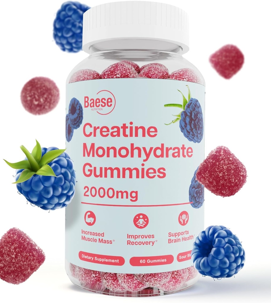Cretina Monohydrate Gummies for Men &amp; Women - High Purity Sour Blue Raspberry- Chewable Creatine Infused Gummy for Muscle Strength & Energy Boost, Bioavailable Pre-Workout Suplemento