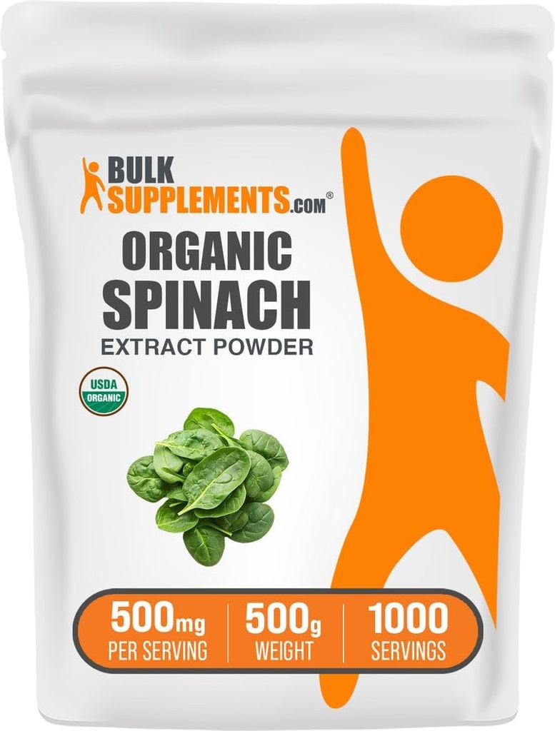 BulkSupplements.com Extract Powder de Espinacas Orgánicas - Espinacas Orgánicas Polvo de Extracto de Hoja, Suplemento Herbal - Gluten Free, 500mg por Serving, 500g (1.1 lbs) (Pack of 1)