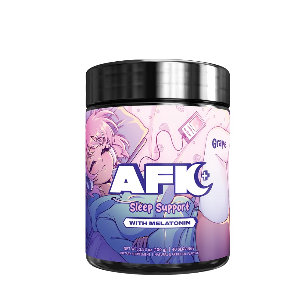Gamer Supps AFK+® (with Melatonin): Grape - 40 Servings - Keto Friendly Magnesium-Focused Sleep Support Supplement, Apigenin, Sugar Free