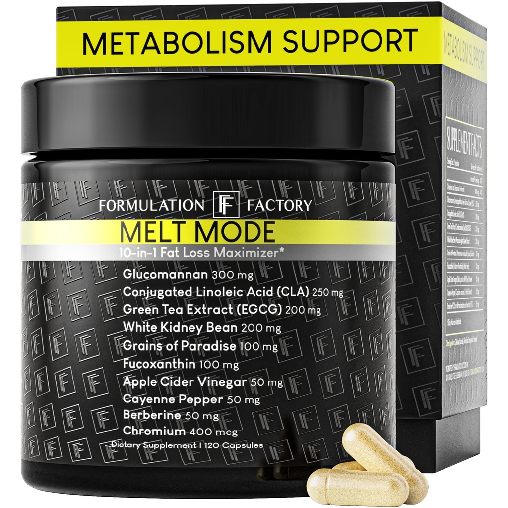 Formulation Factory Metabolism Booster - Melt Mode Natural Thermogenic Support with Glucomannan, L-Carnitine & Green Tea Extract - Advanced Satiety & Energy - 120 Capsules, 2 Month Supply