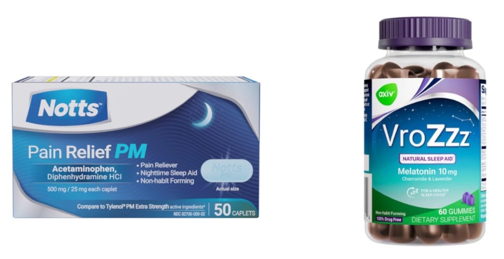 Acetaminophen Caplets 50 Count and AXIV VroZzz Melatonin Gummies 10 mg, 60 Count