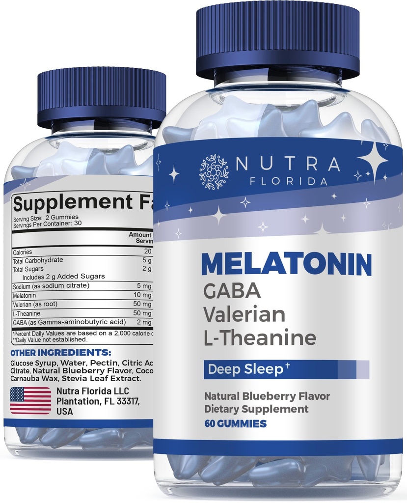 Melatonin Gummies 10mg with L-Theanine + Valerian Root & GABA – Sleep and Restore Gummies for Adults – Natural Nighttime Support – Vegan, Non-GMO, Gluten Free, Safe & Non-Habit Forming