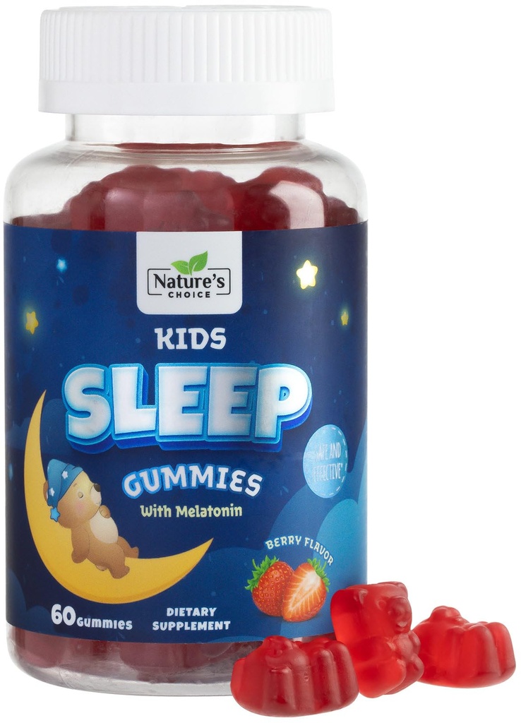 Nature's Choice Kids Sleep Gummies - 2mg Melatonin Per Serving - Children's Sleep Gummy, Non-Habit Forming, Works with Natural Sleep Cycle, Calm & Drug-Free, Tasty Natural Berry Flavor, 60 Gummies