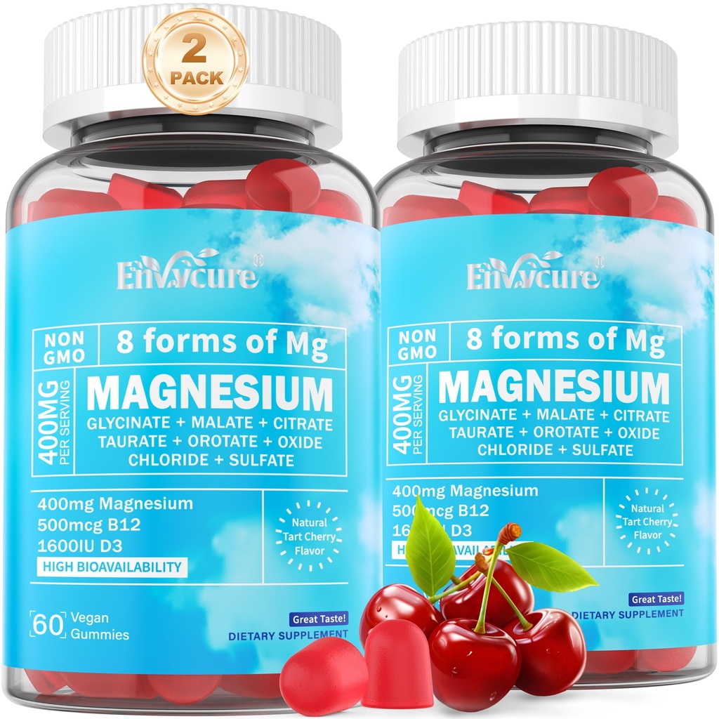 Magnesium Complex Gummies 400mg | as 8 Forms of Magnesium Glycinate, Malate, Citrate, Taurate, Oxide & More | w/Ashwagandha Extract, D3 & B12 Supports for Calm, Zzz, Mood, Muscle Cramp - Vegan 120Cts