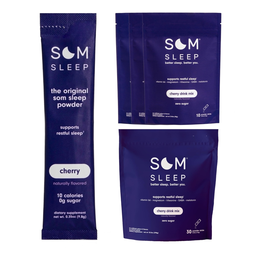 Calm Sleep Aid Drink Mix Powder, Som Sleep, Melatonin 3mg, Magnesium, Vitamin B6, L-Theanine & GABA – Vegan, Zero Sugar, Keto Friendly – Cherry, 60-Pack