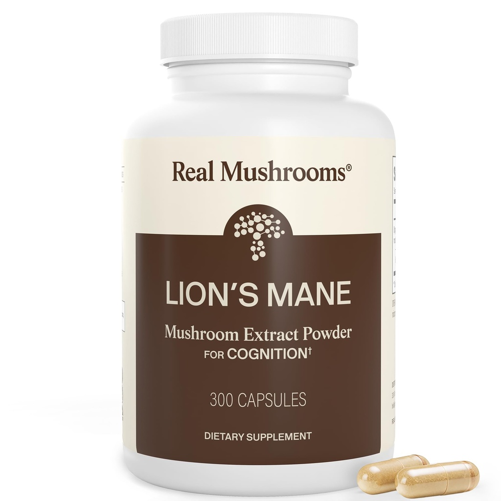 Real Mushrooms Lion’s Mane Supplement Capsules - Organic Lions Mane Extract for Overall Wellbeing - Beta Glucan Supplements – Vegan 300 ct Mushroom Extract