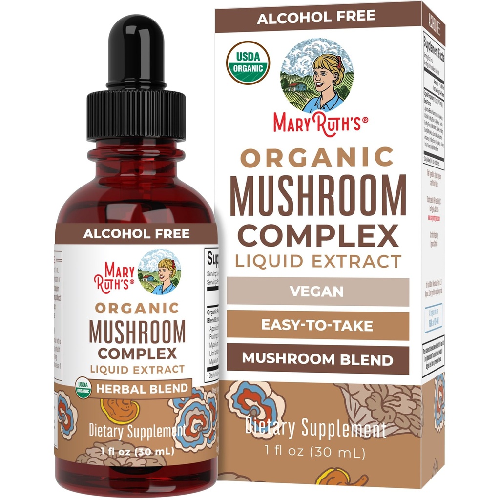 MARYRUTH'S Mushroom Complex | Lion's Mane | Turkey Tail | Reishi Mushroom | Shiitake Mushrooms | Alcohol Free | Mushroom Blend | Organic | Non-GMO | Vegan | 30 Servings