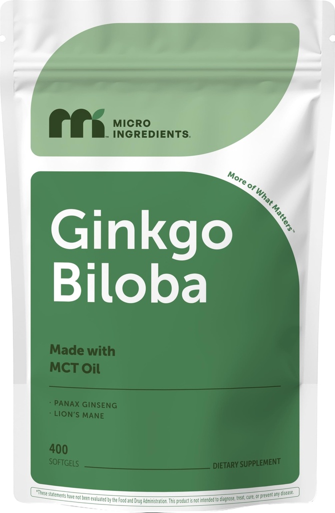 Micro Ingredients Ginkgo Biloba 120 mg Per Serving, 400 Softgels | 3-in-1 with Panax Ginseng & Lion’s Mane | Herbal Mushroom Blend | Made with MCT Oil | Non-GMO
