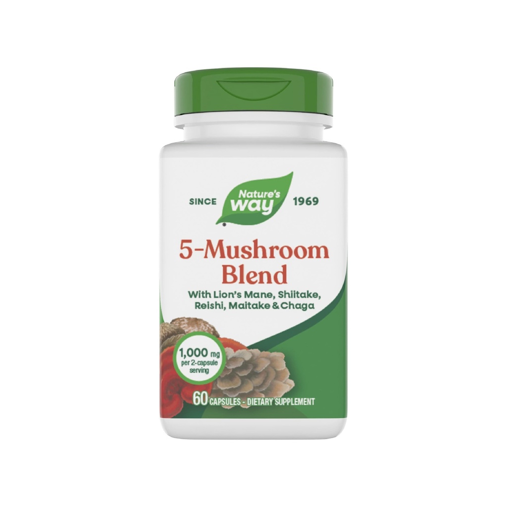 Nature’s Way 5-Mushroom Blend, with Lion’s Mane, Shiitake, Reishi, Maitake, Chaga Mushroom, 60 Vegan Capsules