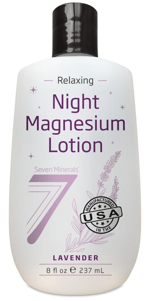 Seven Minerals Magnesium Lotion for Sleep - Lavender Relaxing Night Blend - Highly Concentrated Magnesium for Better Sleep, Body & Mind Relaxation. Non-Greasy Skin Friendly - 8 fl oz